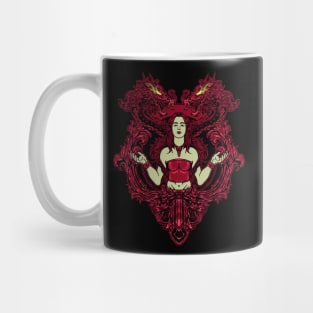 a Woman Surrounded by Dragons Mug